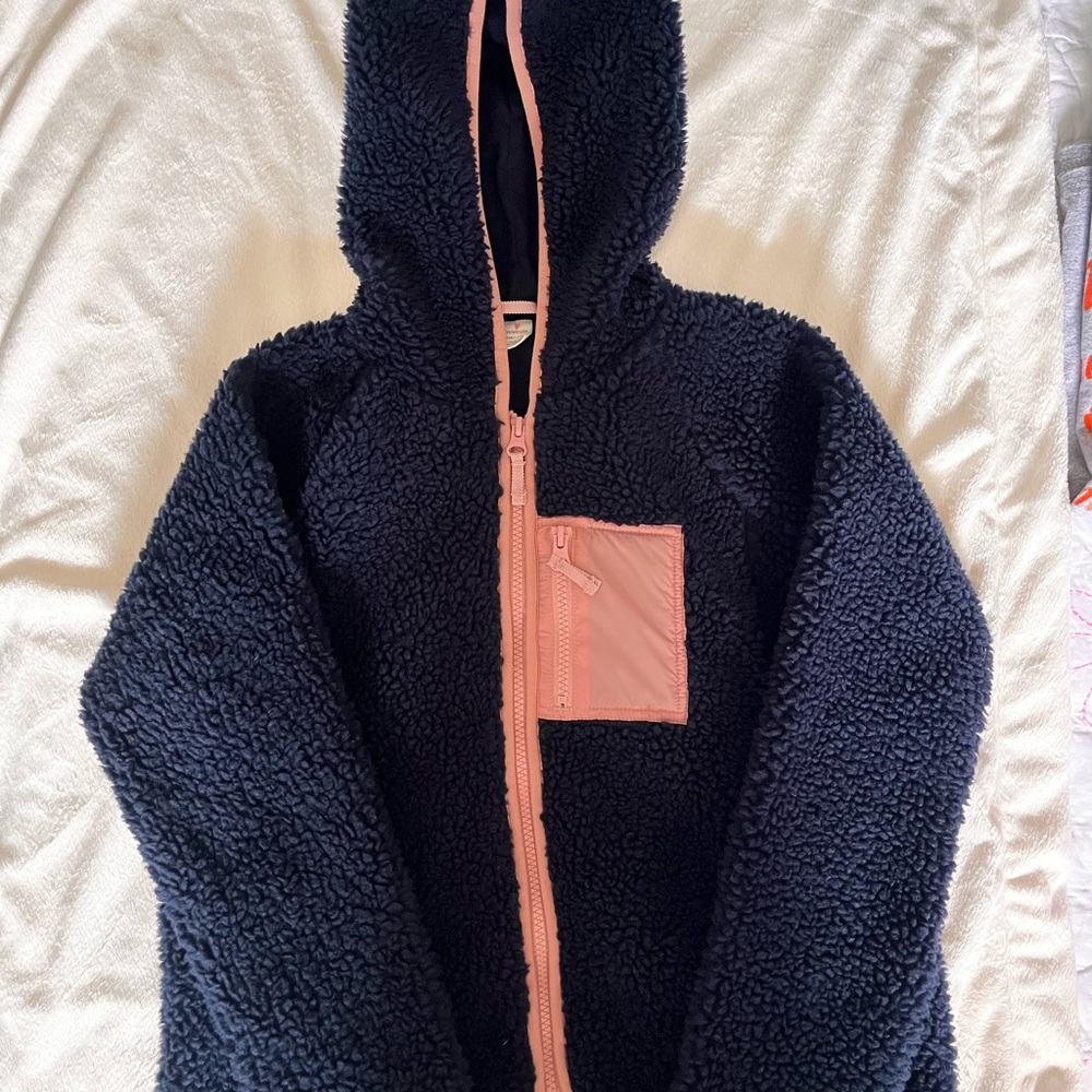 Cozy Black Sherpa Jacket with Pink Accents